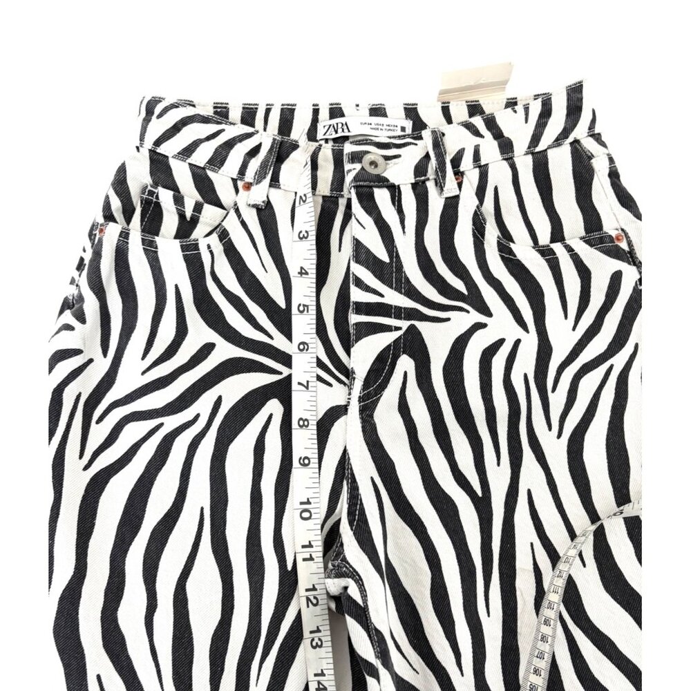 Zara Jeans Size 2 Zebra Print High Rise Straight Leg Y2K Streetwear Scandi Style - Picture 11 of 16